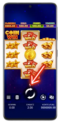 Im Coin Win Slot klicken Sie auf die runde Spieltaste